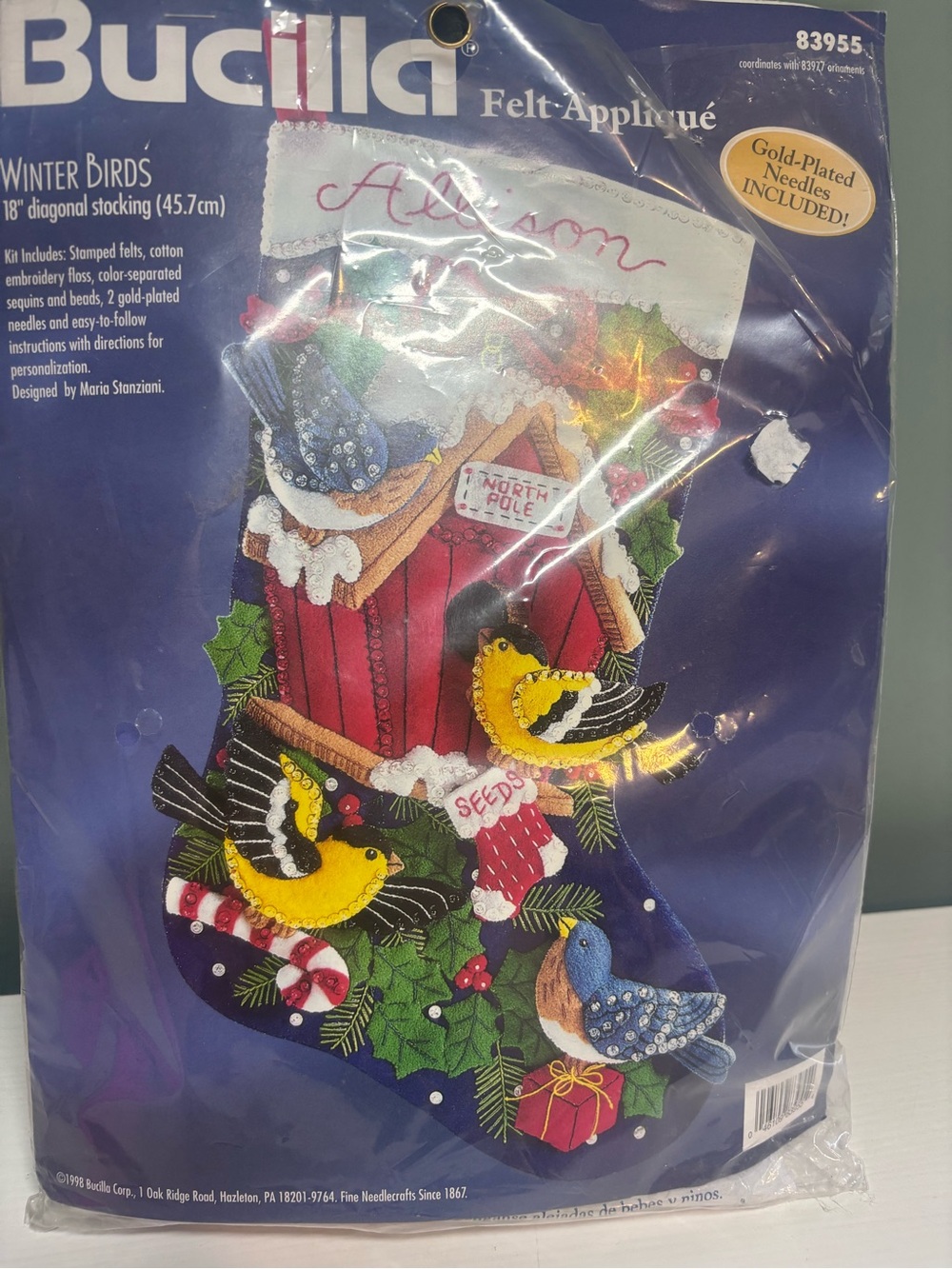 Christmas Bucilla Holiday STOCKING FELT Applique Kit WINTER BIRD 83955